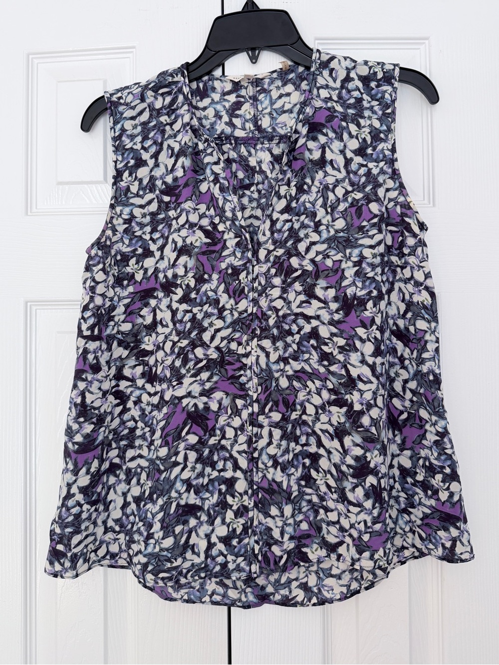 Rebecca Taylor silk white & purple floral print blouse sz 0/XS